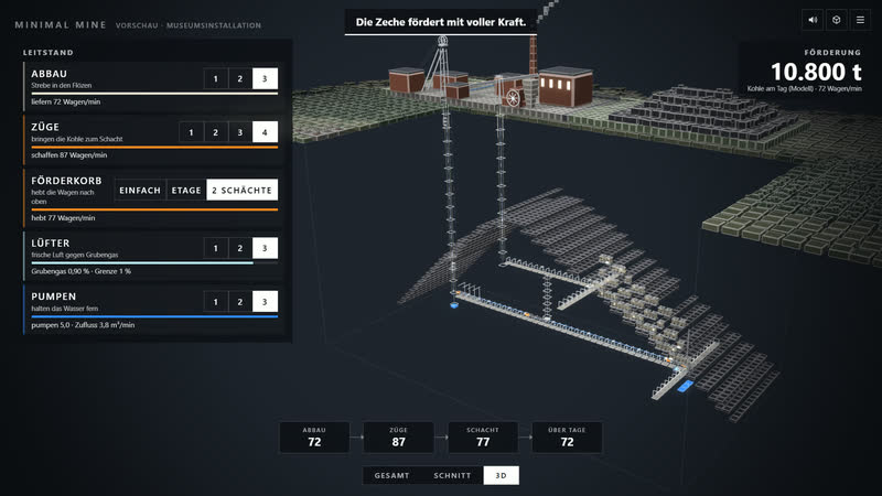 Minimal Mine 0.5: die Zeche in 3D – Gerüst, Schächte, Sohlen und Strebe.