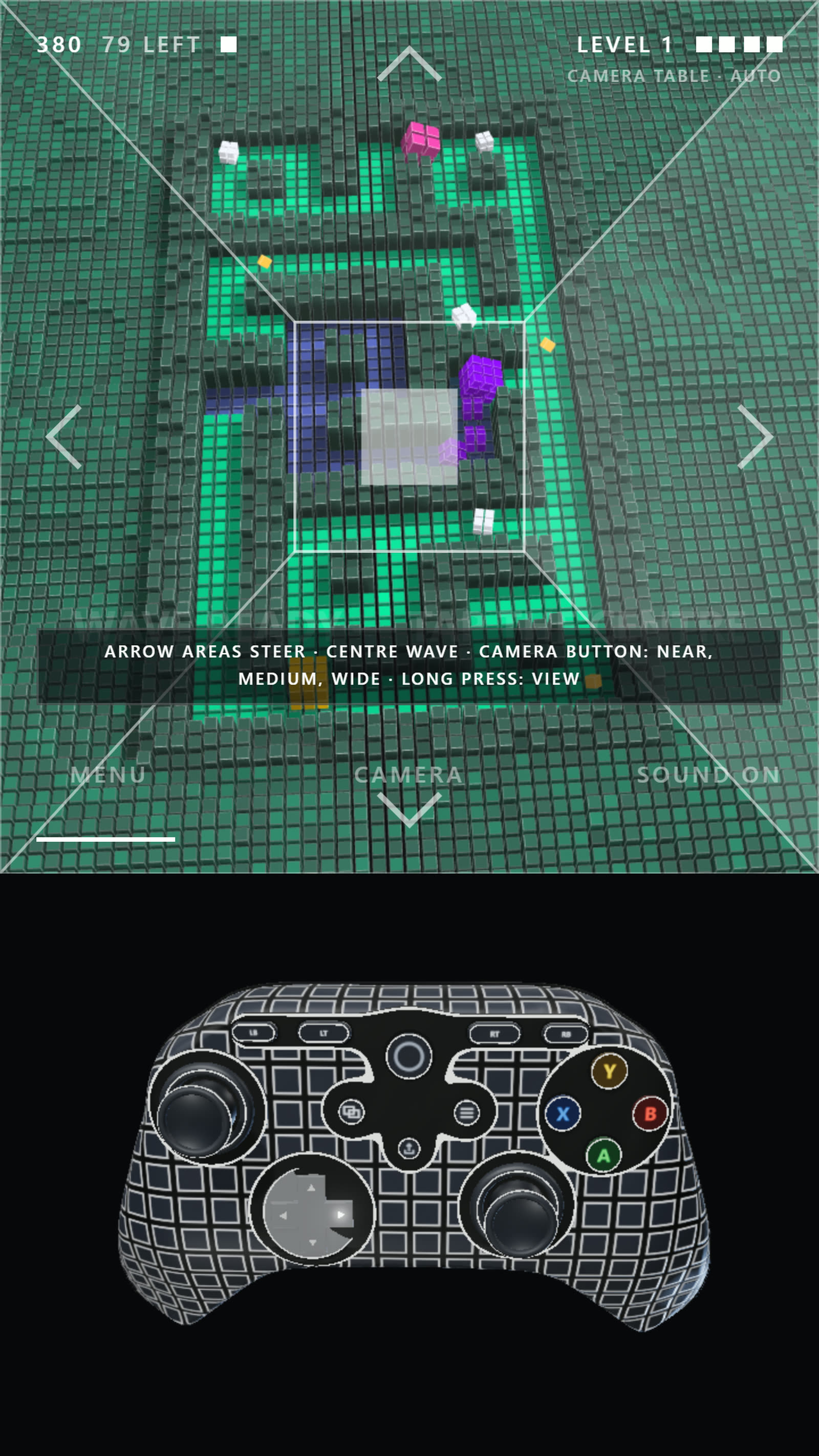 Minimal Run auf dem Handy mit eingeblendetem Controller.